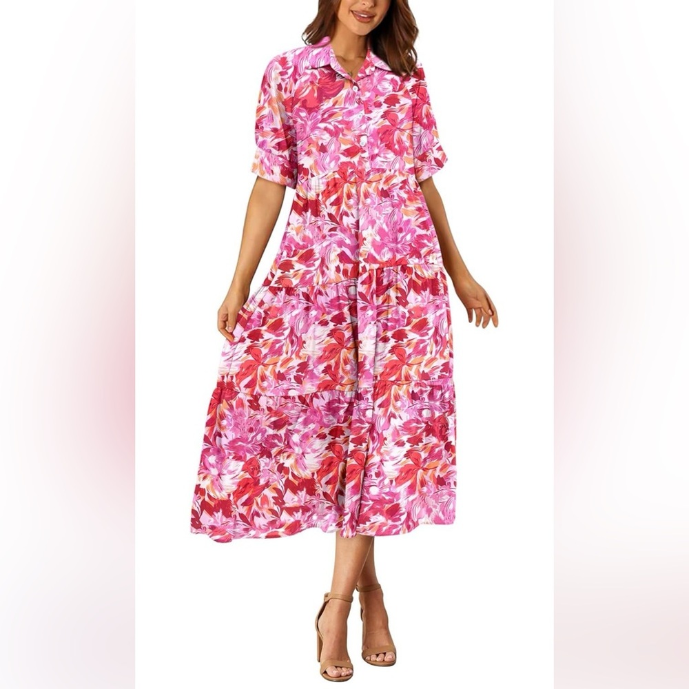 Prettygarden Floral Maxi Dress in Pink and Red Size Small